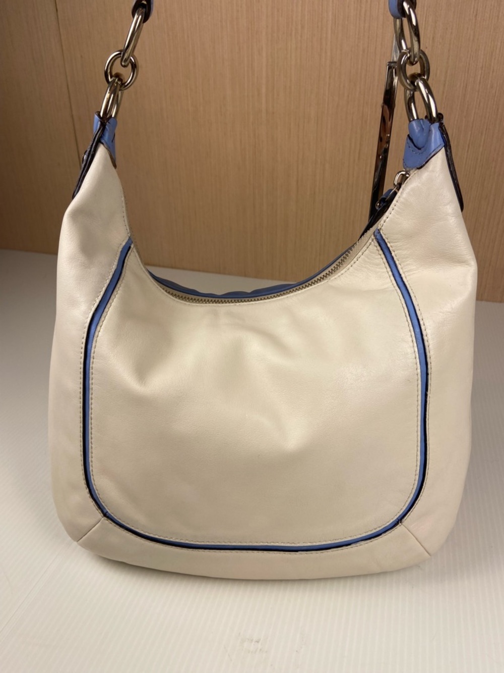 Coach Kristin Leather Flap Hobo Blue Ivory Colorblock Shoulder Bag F22509 Y2K - Picture 5 of 13